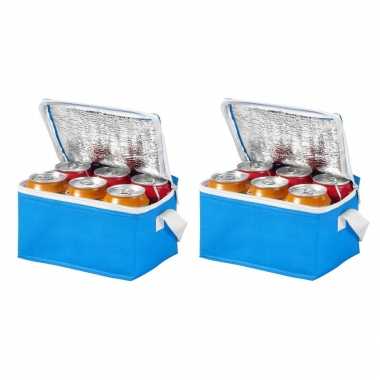 10x stuks kleine mini koeltassen blauw voor 6 blikjes 20 x 15 x 12 cm