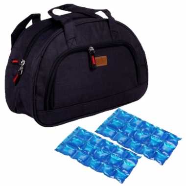 Kleine koeltas voor lunch zwart met 2 stuks flexibele koelelementen 8 liter
