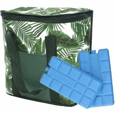 Koeltas bladeren print wit/groen 20 liter met 2 koelelementen