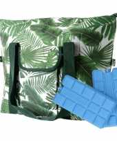 Grote koeltas bladeren print wit groen 40 l met 2 koelelementen