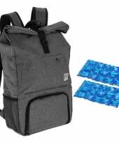 Grote koeltas rugtas rugzak grijs met 2 stuks flexibele koelelementen 27 liter
