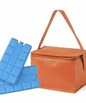 Kleine koeltas oranje voor 6 blikjes inclusief 2 koelelementen