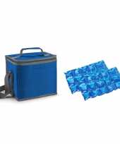 Kleine koeltas voor lunch blauw met 2 stuks flexibele koelelementen 9 liter