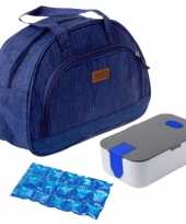 Kleine koeltas voor lunch blauw met lunchtrommel en flexibel koelelement 8 liter