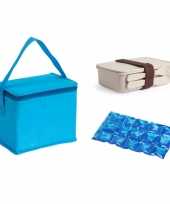 Kleine koeltas voor lunch lichtblauw met lunchbox met bestek en flexibel koelelement 4 5 l
