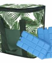 Koeltas bladeren print wit groen 20 liter met 2 koelelementen