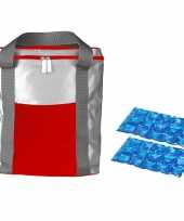 Koeltas rood zilver met 2 stuks flexibele koelelementen 15 liter