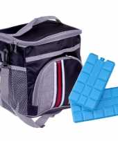 Koeltas schoudertas zwart met extra vakje 9 liter incl 2 koelelementen