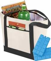 Zwart naturel draag koeltas met 4x koelelementen set